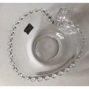 Vintage Glassware Candlewick Imperial Lenox Glass Heart Bowl With Handle Dish